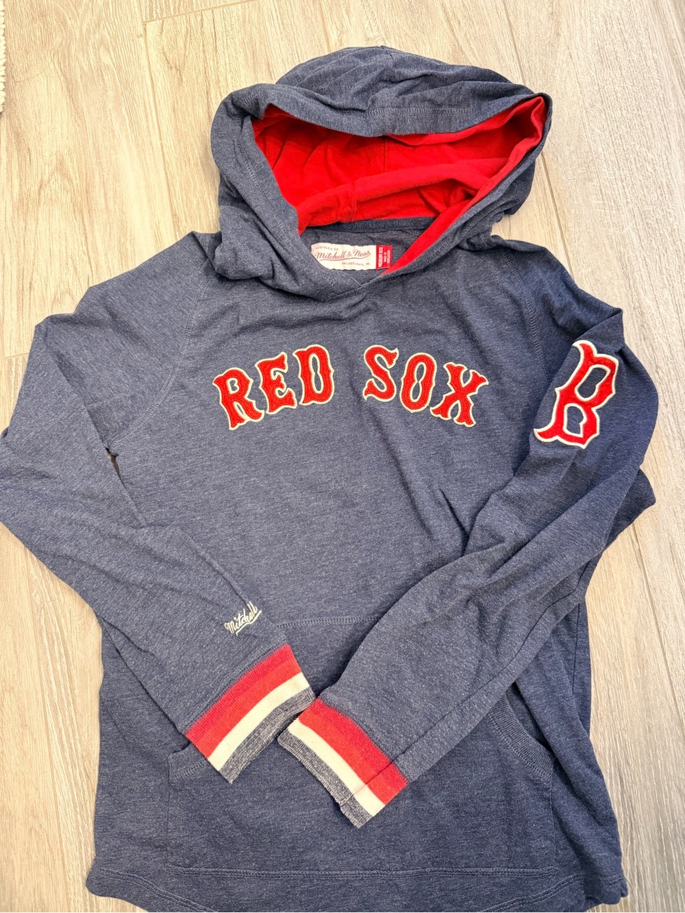 Mitchell & Ness Navy and Red Red Sox Kids Hooded Sweatshirt (med)